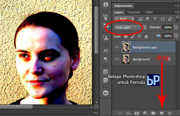 Tips Mudah dan Cepat Menghaluskan Wajah di Photoshop - blending mode vivid light belajar photoshop, tutorial photoshop, tips mudah, pemula