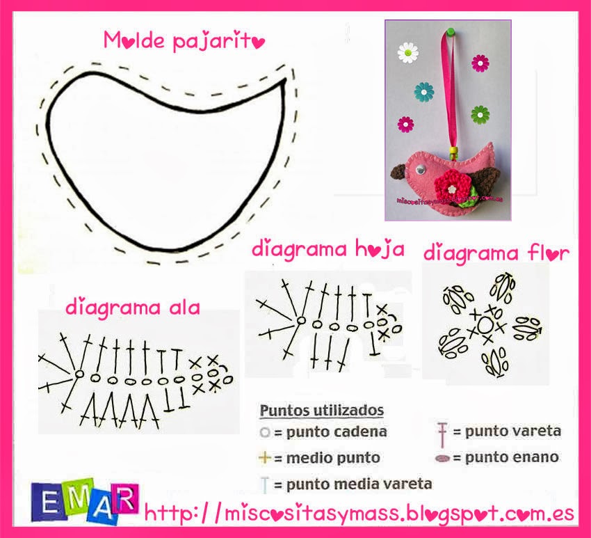 cositas y mas.•*•. : Pajarito en Crochet y Fieltro con Patrón cositas y mas.•*•. : Pajarito en Crochet y Fieltro con Patrón