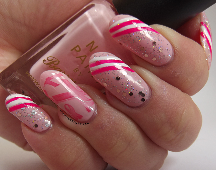 Pink For T Cancer Awareness Month Ithinitybeauty Nail Art I Started With Two Coats Of Barry M Baby Pink And Layered It S Rose Quartz Glitter Then Added Three Stripes Using Kiss Striper Pens In