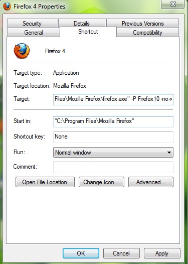 shortcut target mozilla firefox