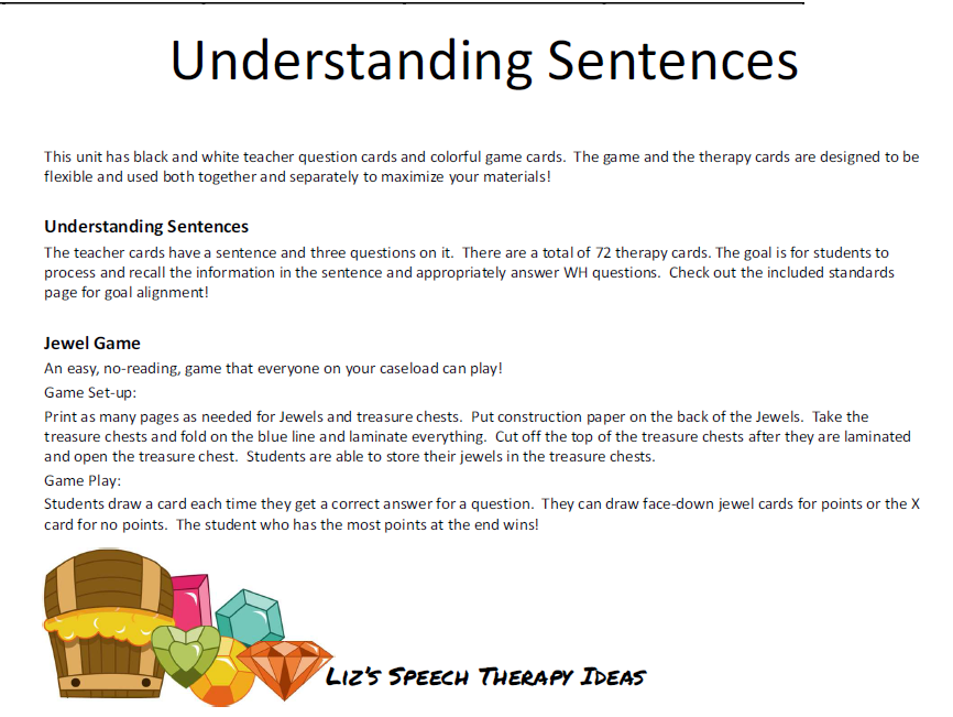 Liz's Speech Therapy Ideas Understanding Sentences with Jewel