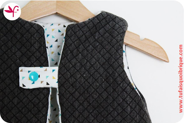 Gilet Molletonné en 18 mois en jersey matelassé doublé coton imprimé - Détail Gilet Molletonné en 18 mois en jersey matelassé doublé coton imprimé - Détail