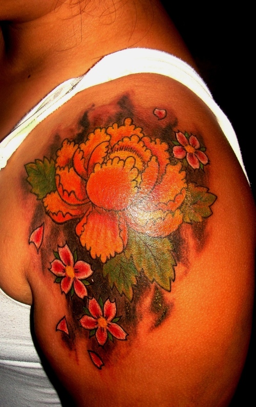 Large fake body tattoos, oriental flower tattoos