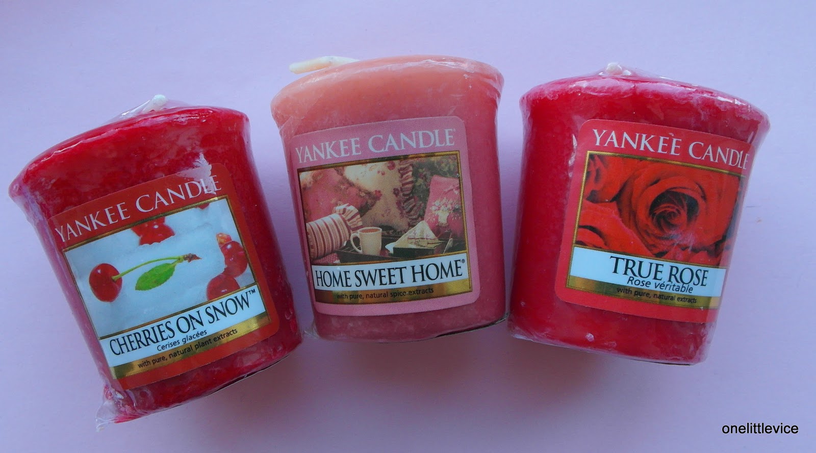 Yankee Candles Cherries on Snow, Home Sweet Home, True Rose One