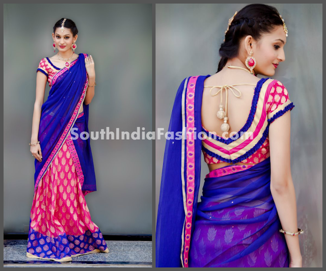 Half+Saree+Designers+in+Hyderabad model showcasing half saree designed by prashwi pink benaras lehenga ...