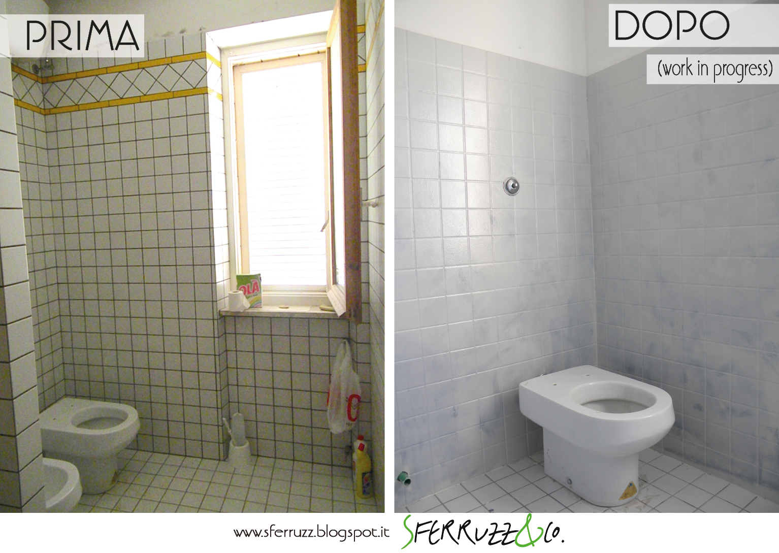 Sferruzz&co: t.g.house/il bagno blu makeover parte 2/prove di resina Resina su piastrelle bagno