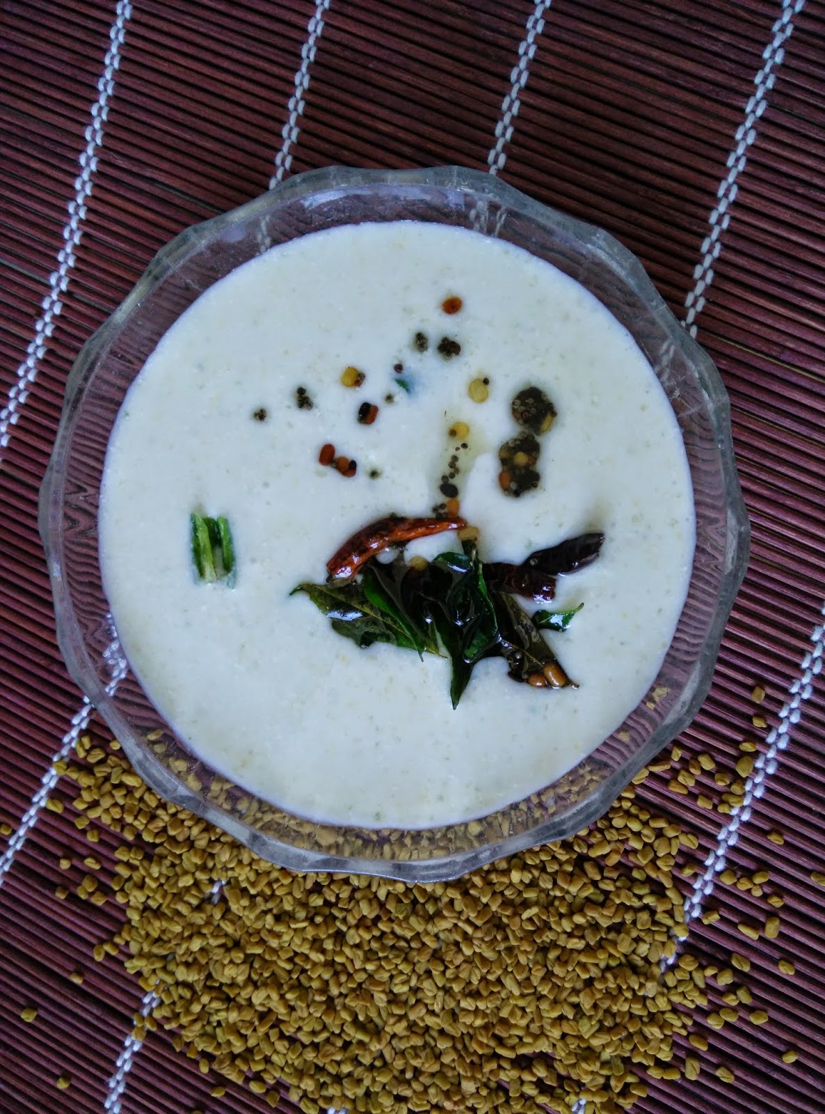 to Prameela's Kitchen Menthe Tambuli /Fenugreek seeds in