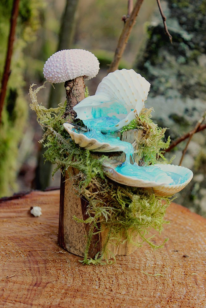Creatively Happy Tiny Fairy Waterfalls of Seashells, Wood and Hot Glue