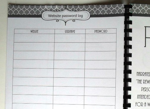 website password log sheet for the Home School Planner 