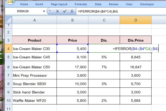 using IFERROR function