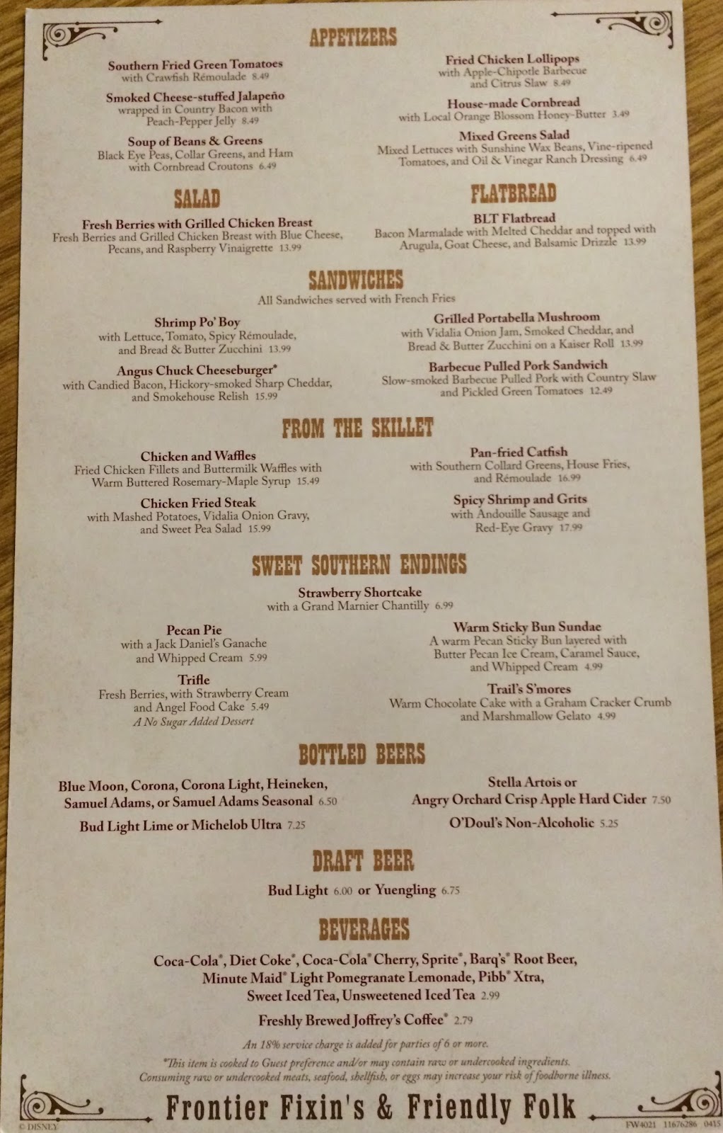 Alexis's Gluten Free Adventures Trail's End Restaurant Lunch Disney's Fort Wilderness Resort