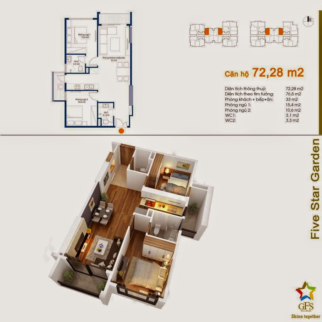 Thiết kế căn hộ 72,28 m2