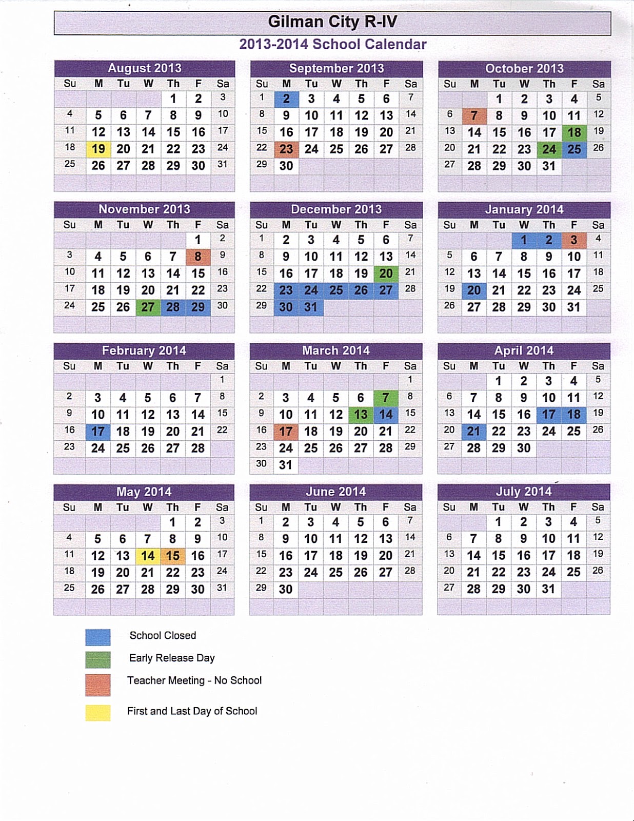 Gilman City RIV Daily News from the Counselor School Calendar for
