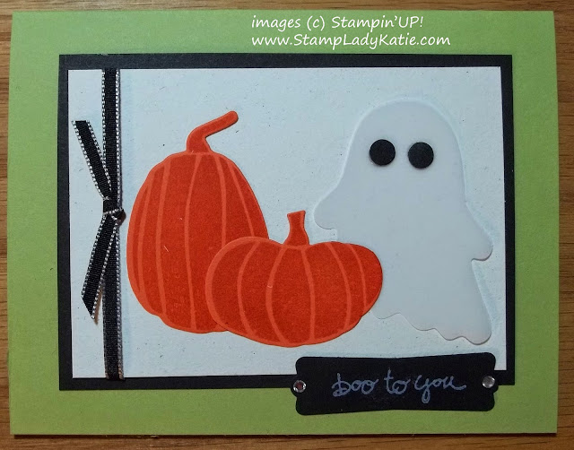 Halloween card made with pumpkins and a ghost die cut using Stampin'UP!'s Fun Fall Framelits.