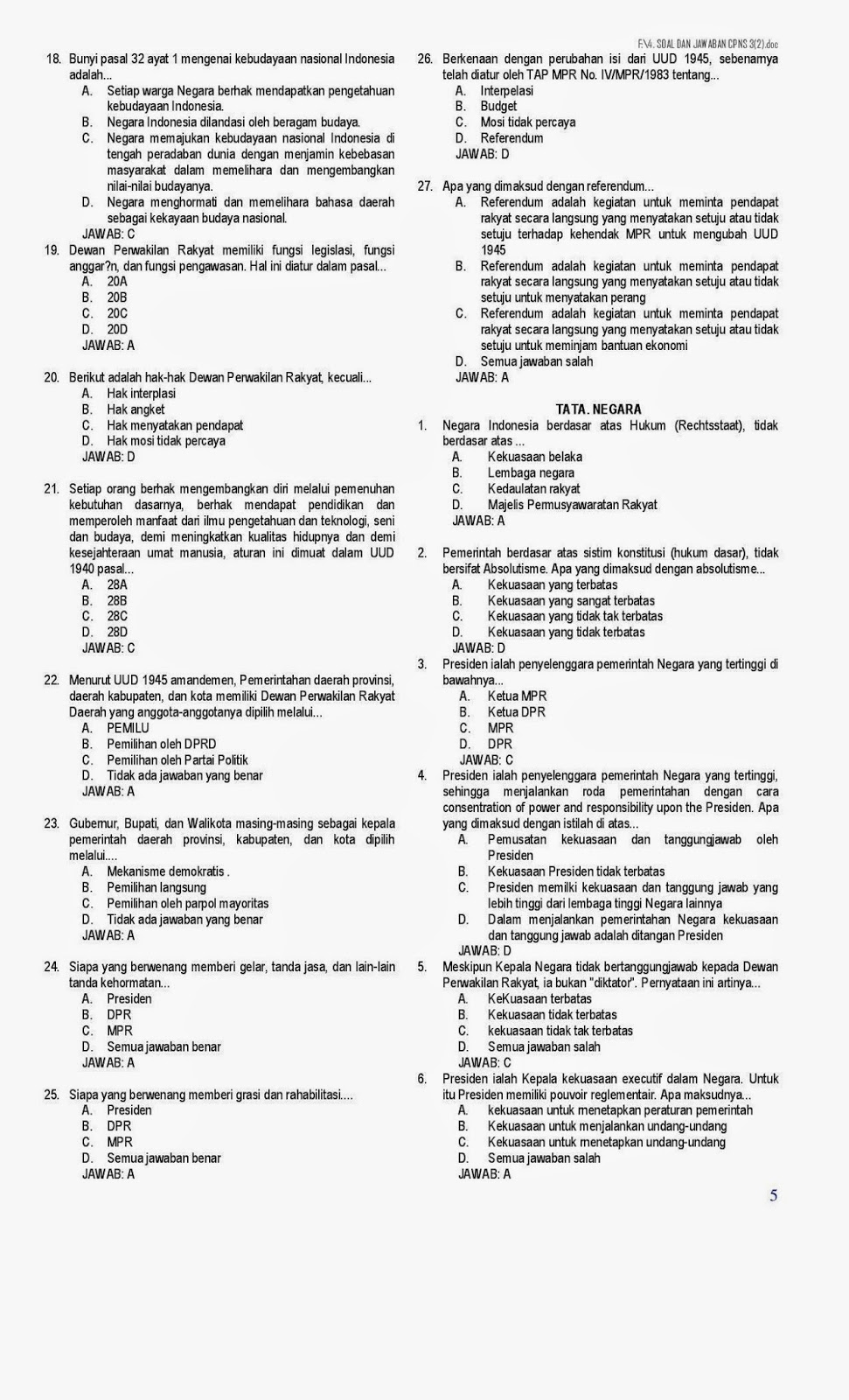 IMPIAN KITA Kumpulan Soal CPNS dan Jawaban