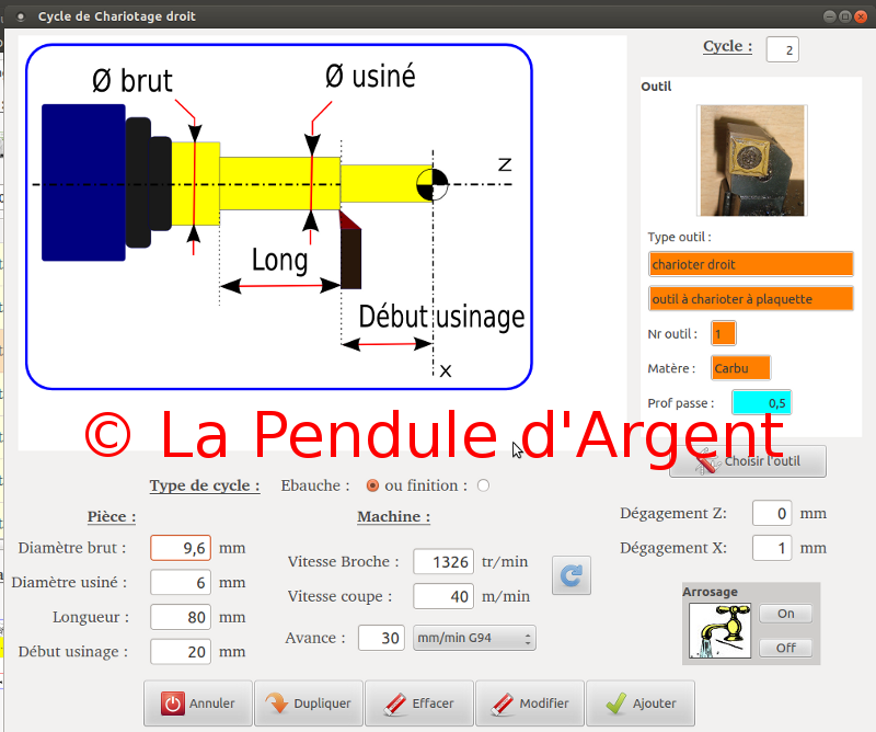 Production d’un mécanisme d’horloge , post #3 le taillage des pignons Gcode-tour+choix+chariotage