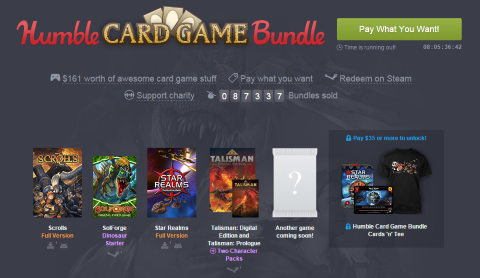Humble Card Game Bundle Pack de juegos de cartas, en esta ocasión por 1 céntimo de dólar solo obtendremos el código para desbloquear la versión Premium del juego Star Realms.