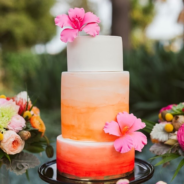 ombre watercolor cake hibiscus