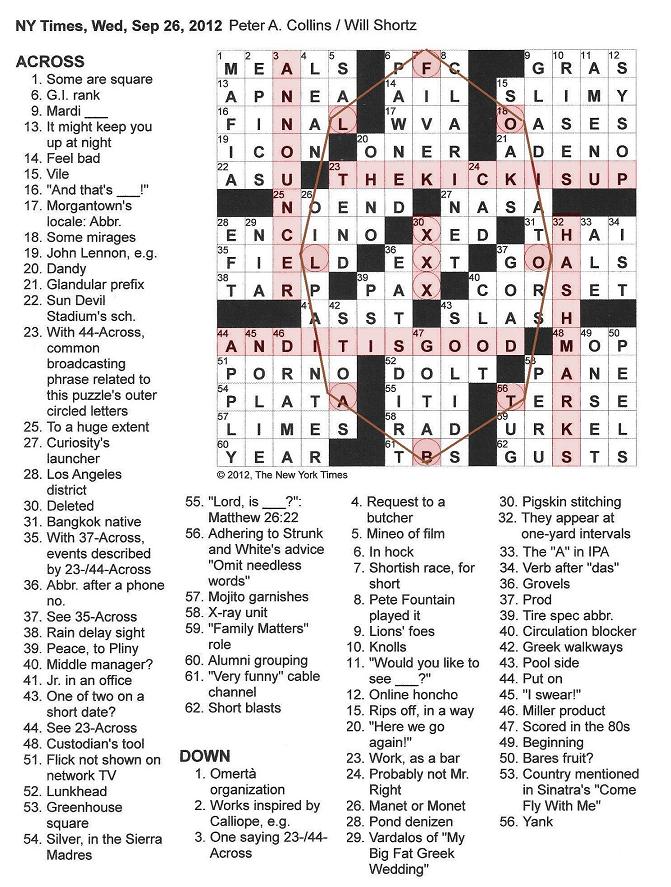 The New York Times Crossword in Gothic: September 2012