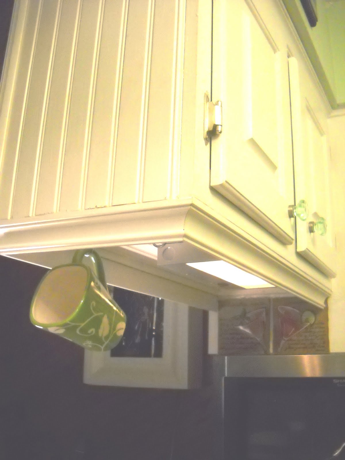 Kitchen cabinet slide outs hooks. This clears out cabinets for more storage, and it looks great