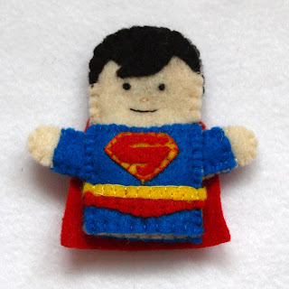 Superman felt fingerpuppet, handmade by Joanne Rich.