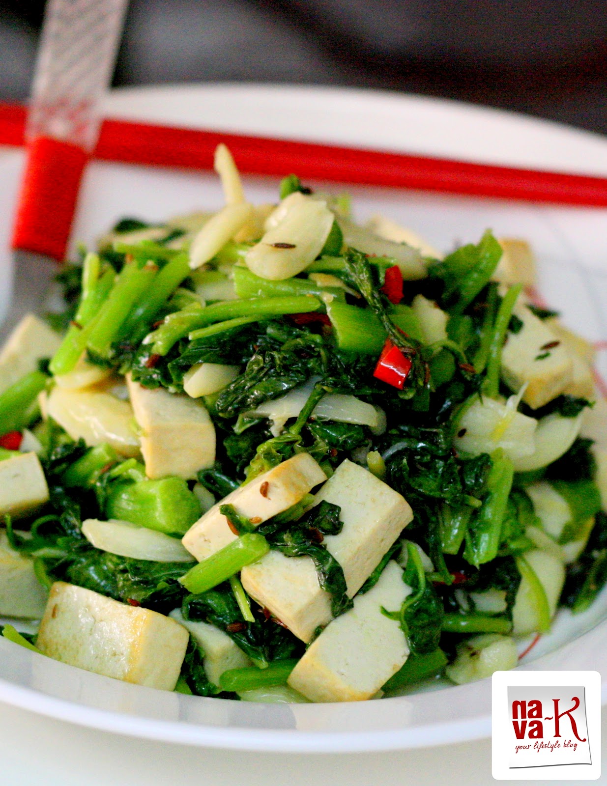 navak Stir Fried Cumin Spinach And Tofu (Vegetarian)