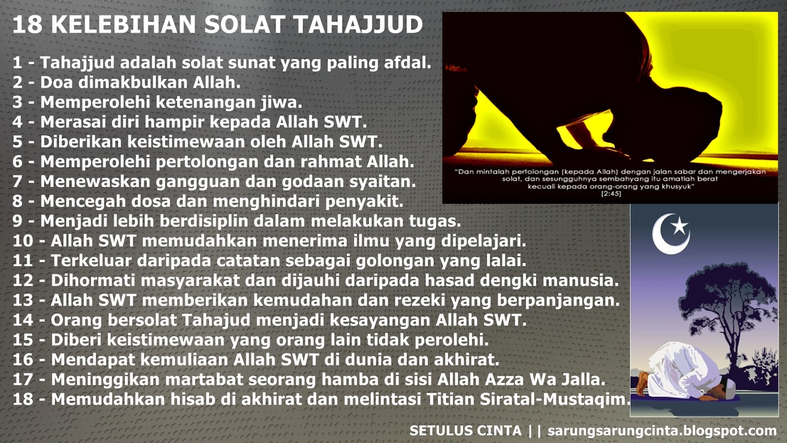 SETULUS CINTA...: 18 Kelebihan Solat Tahajut