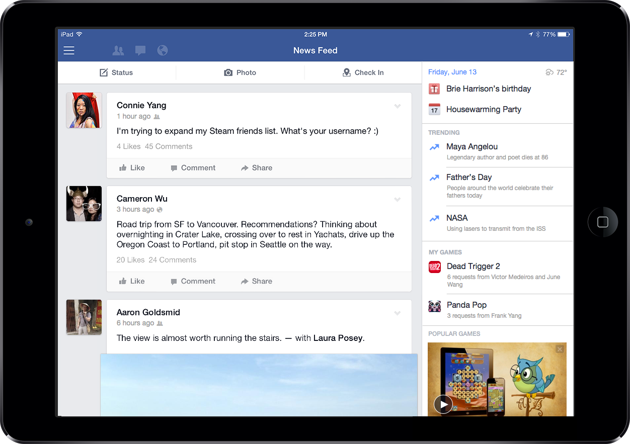 Facebookâ€™s iPad app gains new sidebar solely dedicated to entertainment and games