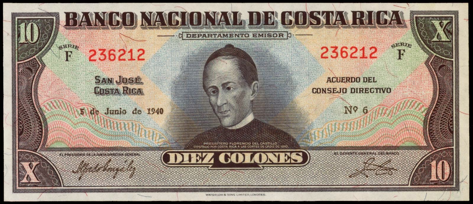 Costa Rica 10 Colones banknote 1940World Banknotes & Coins Pictures