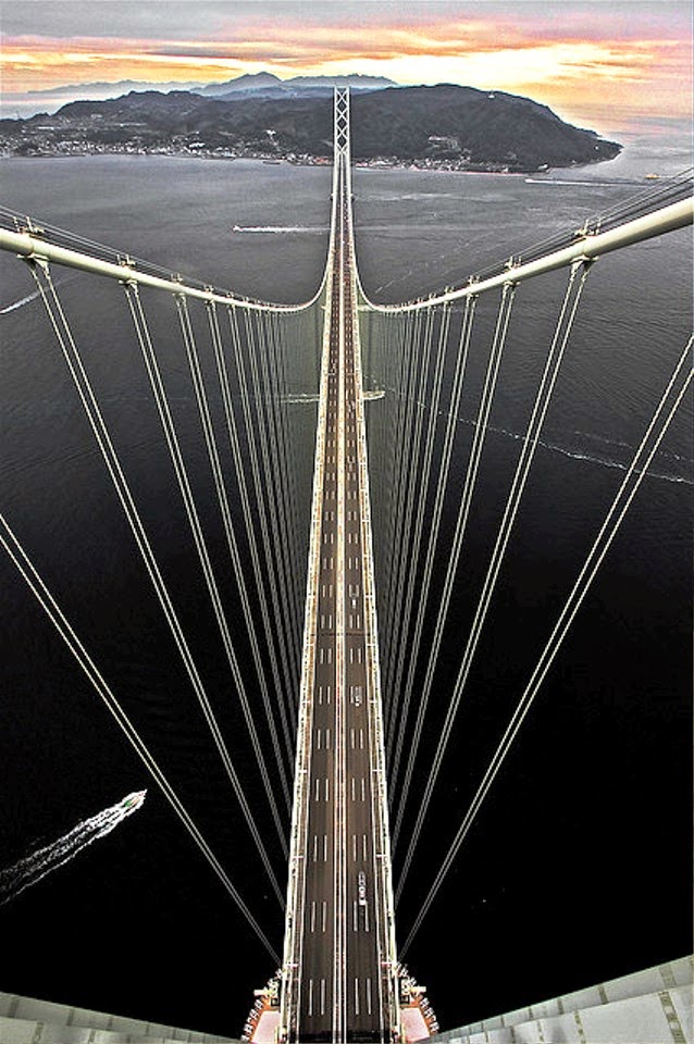View from the top of the tower of Akashi-Kaikyō Bridge, Japan View from the top of the tower of Akashi-Kaikyō Bridge, Japan