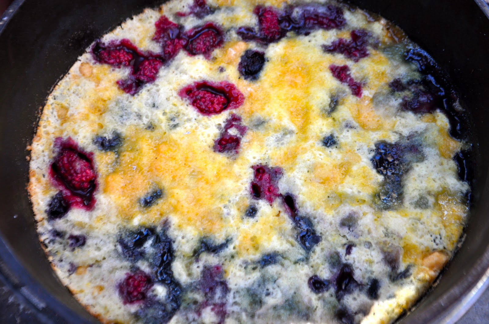 Fresh Cooking=Happy People Blackberry and Blueberry Dutch Oven Cobbler
