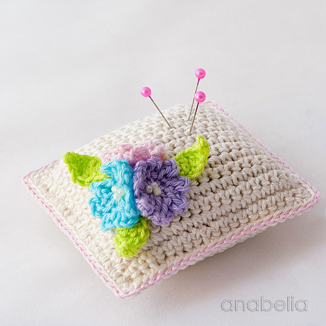 Small flowers crochet pincushion by Anabelia Craft Design