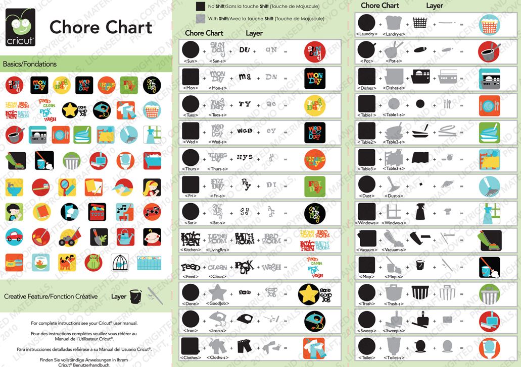 Jilliene Designing Comprehensive overview of the Cricut Lite Cartridge "Chore Chart"
