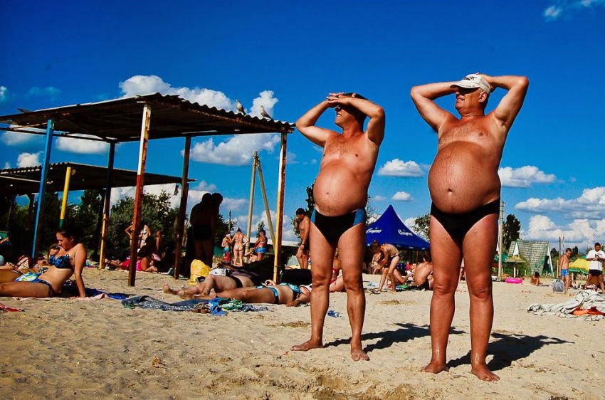 Naked old people at the beach