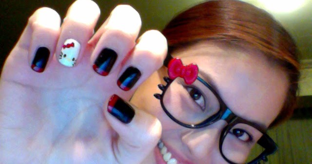 Nailing It Down!: Hello Kitty Nails (black and red)