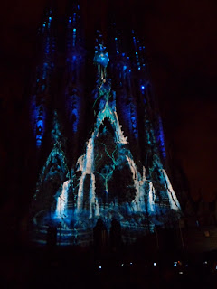 Light show on Gaudi's La Sagrada Familia in Barcelona for La Merce festival