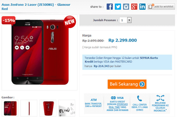 Harga Hp Android Lollipop ASUS Zenfone 2 Laser ZE500KG harga hp asus zenfone 2 android murah canggih