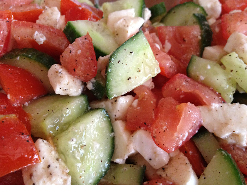 Oregon Transplant Tomato Cucumber Mozzarella Salad