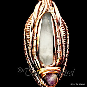 Copper & Brass Wire Wrapped Quartz Crystal with Amethyst Heady Pendant  ©2014 Tim Whetsel - TDWJewelry