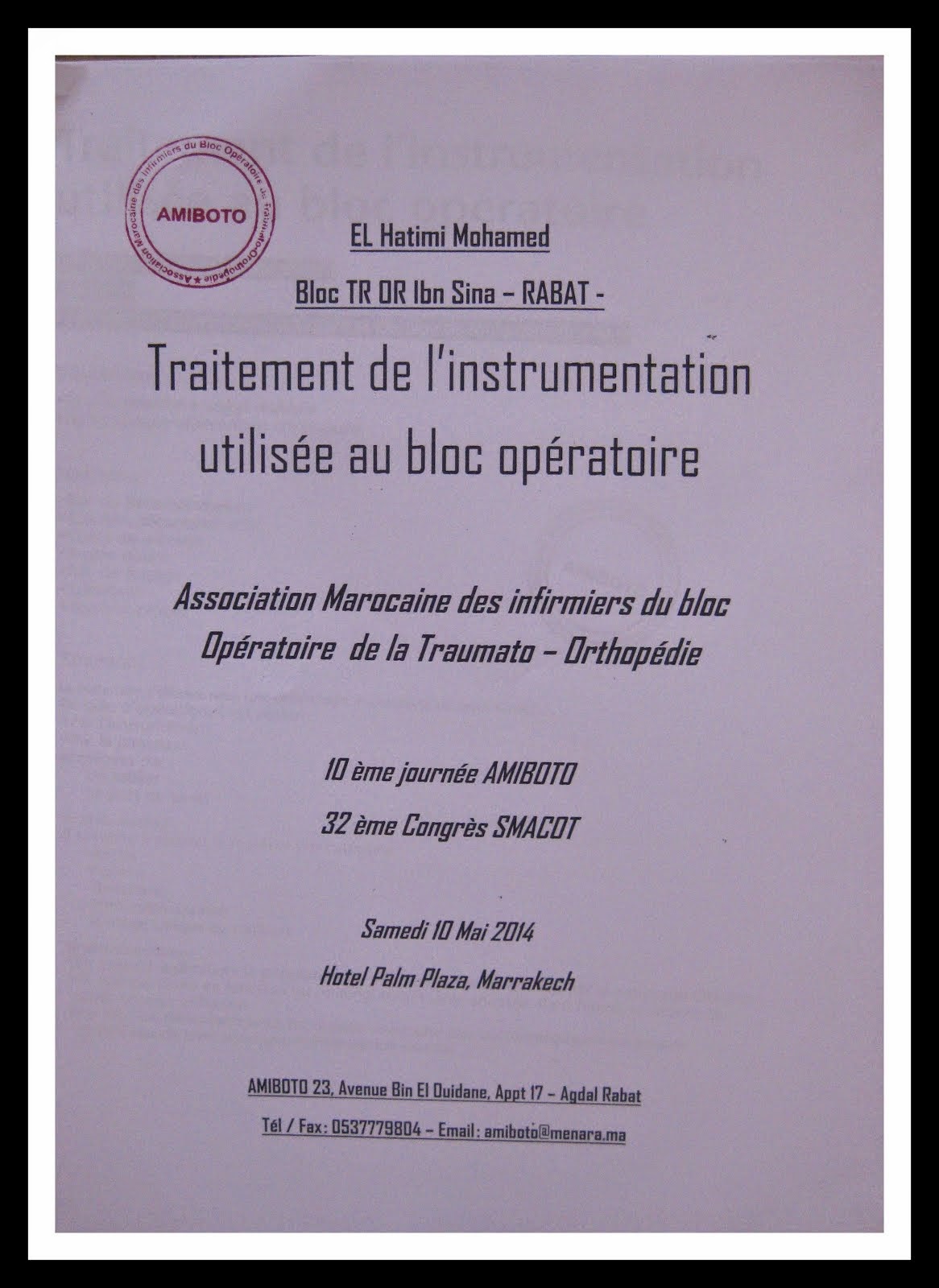 TRAITEMENT DE L INSTRUMENTATION UTILISEE AU BLOC OPERATOIRE