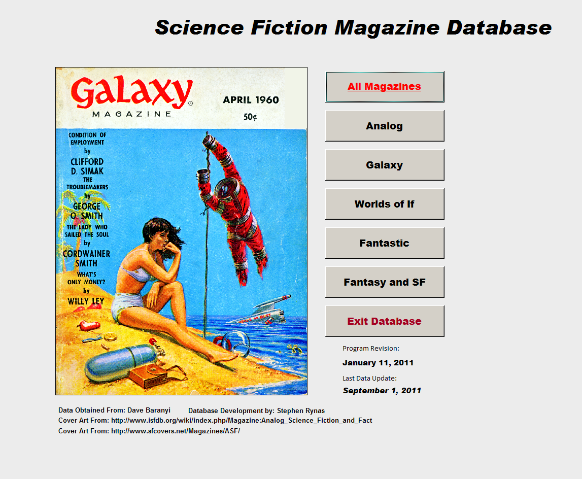 Casual Observations Science Fiction Database Screen Shots