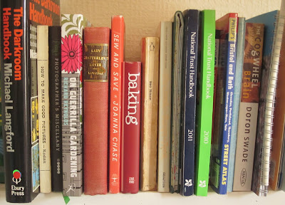 books standing on a mantlepiece