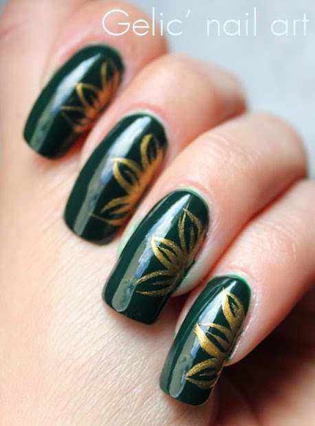 gelic' nail art gold and green