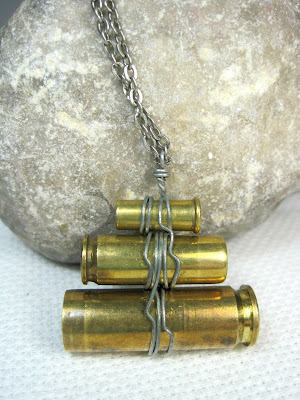 Three tier wire wrapped bullet necklace Triple bullet wire wrapped pendant