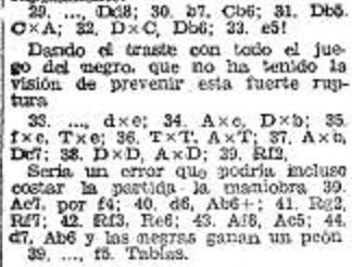Recorte de prensa donde Vallés comenta una parte de la partida Alekhine - Valles del IV Torneo Internacional de Ajedrez de Sabadell 1945