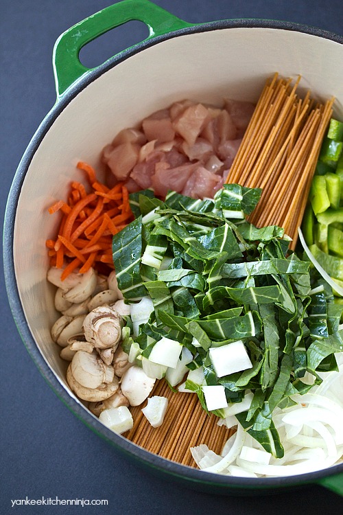 One pot Asian pasta -- healthy dinner in 10 minutes!