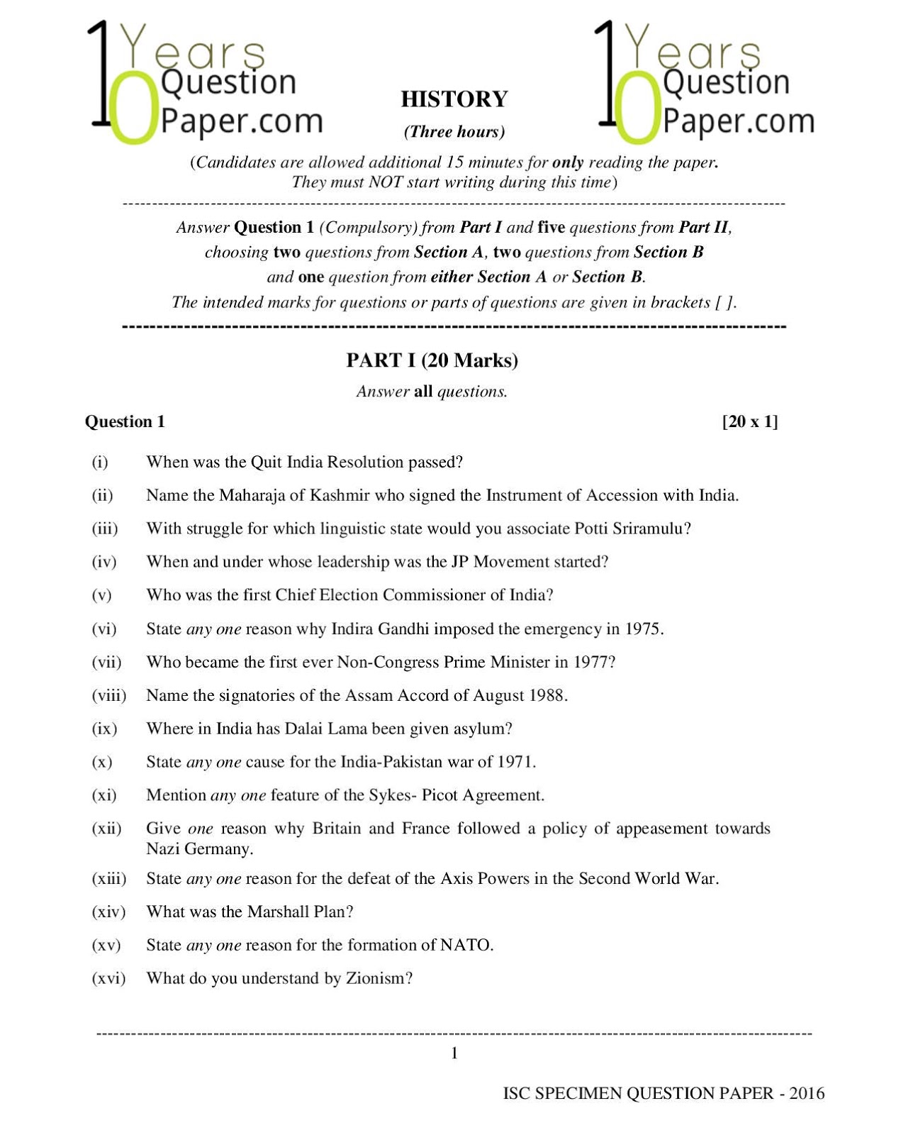 History Question Pattern Class Xii | isc 2016 history specimen paper class 12 10 years History Question Pattern Class Xii | isc 2016 history specimen paper class 12 10 years