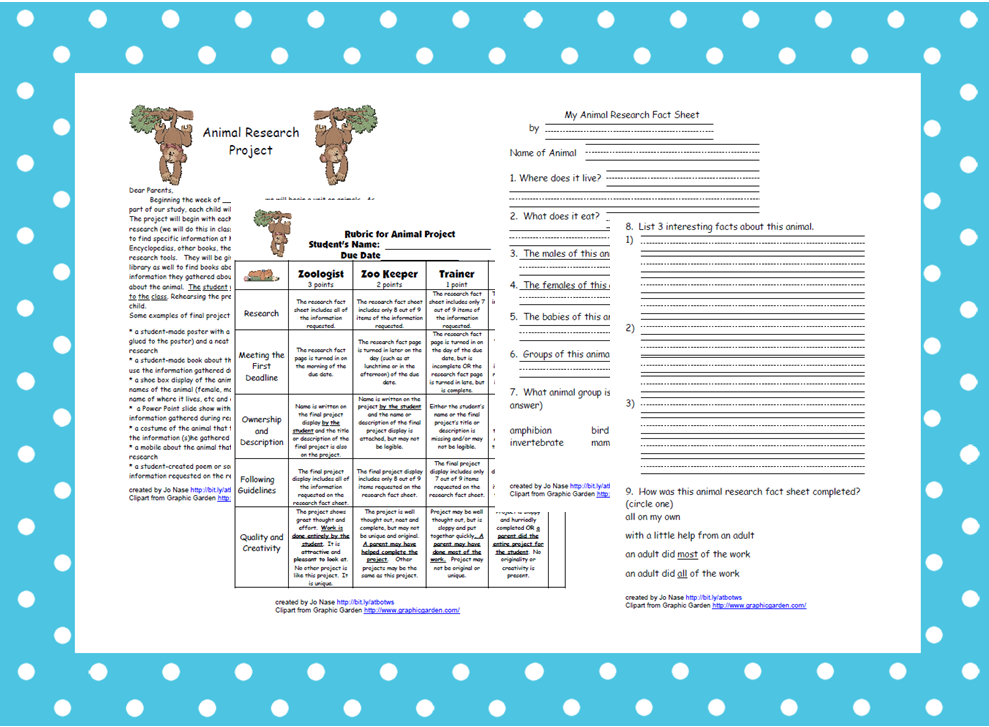 4th grade animal research project rubric picture