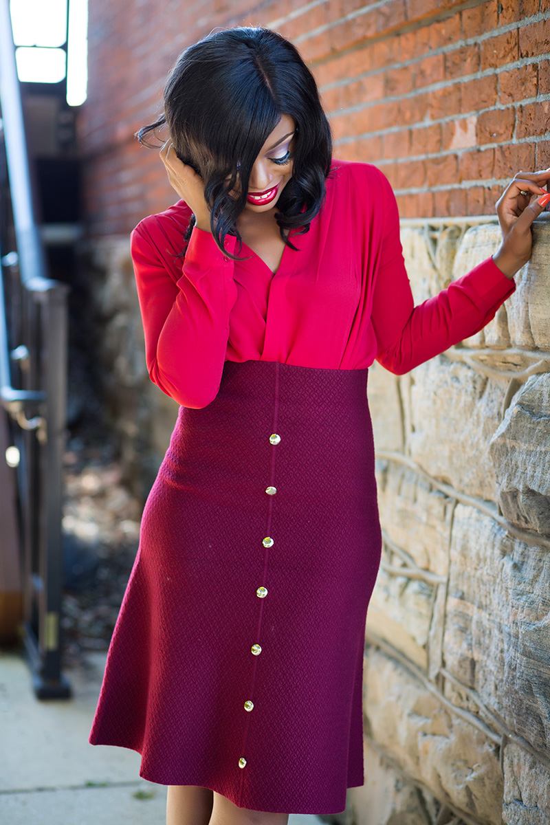 What to wear to work for fall, red and burgundy mix