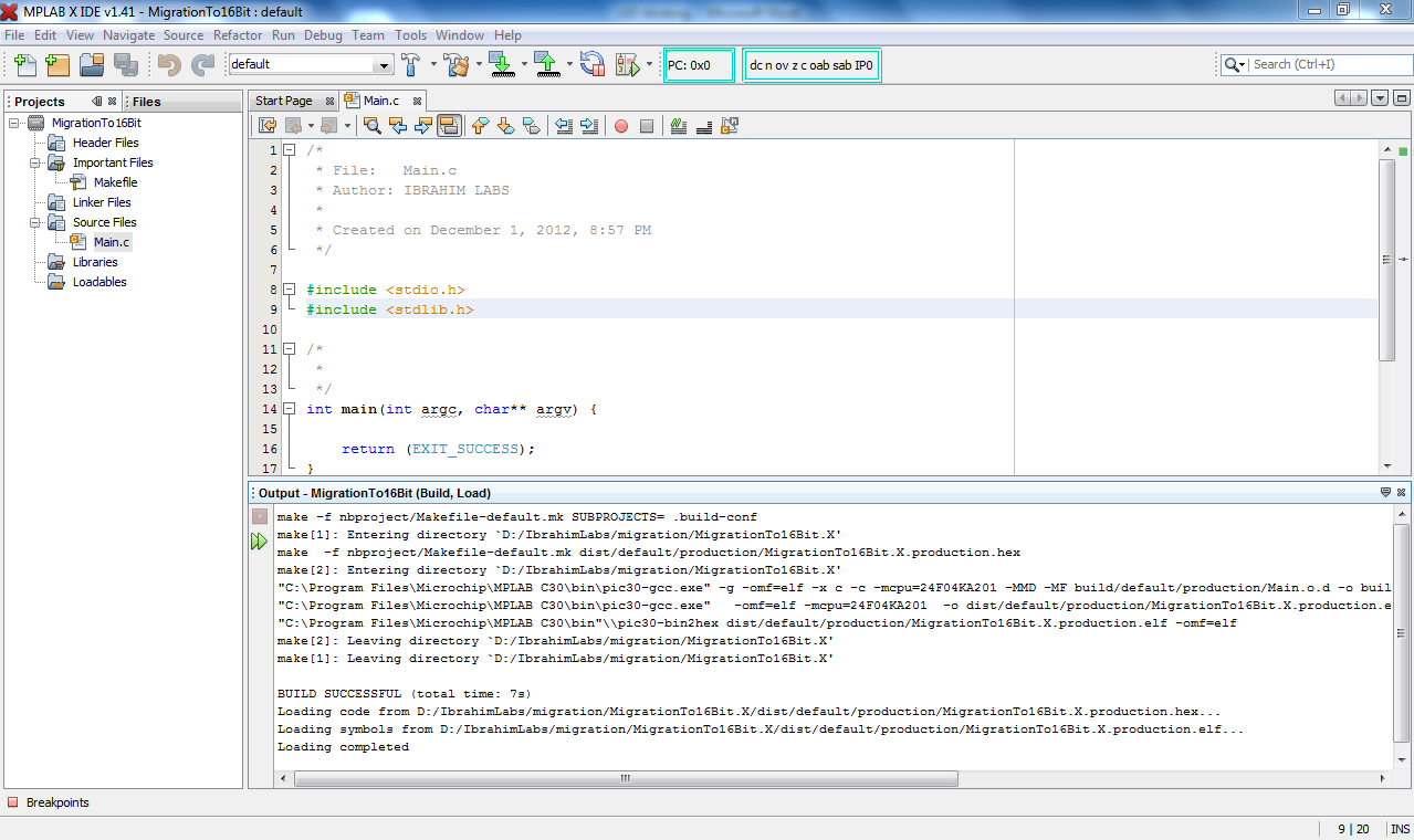 Build successful Mplab X IDE